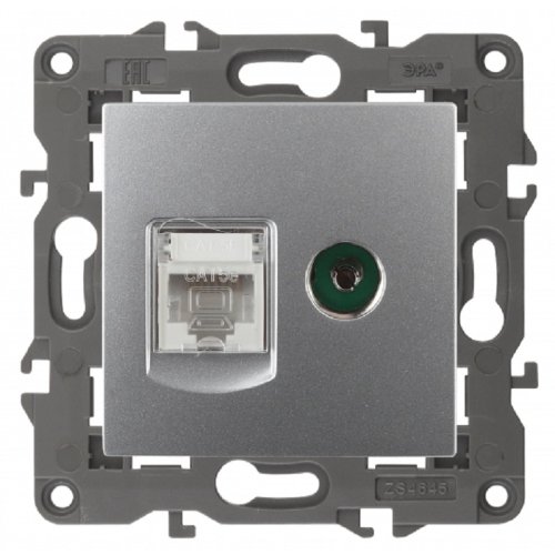Розетка RJ45+TV Оконечной без рамки Эра Elegance 1-м. алюминий фото Розетка RJ45+TV Оконечной без рамки Эра Elegance 1-м. алюминий картинка